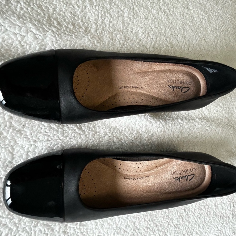 Clarks Black Heels Elegant Suede Design